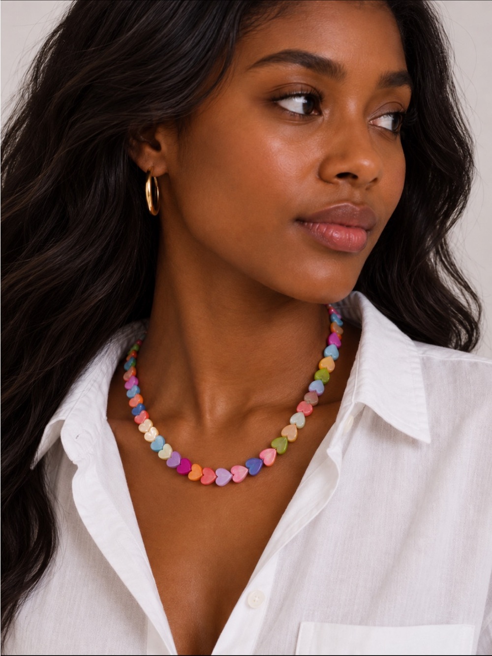 New! Mixed Color Heart Beaded Chain Dopamine Necklace NWOT 1049